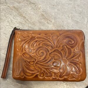 Patricia Nash Brown Embossed Leather Wristlet